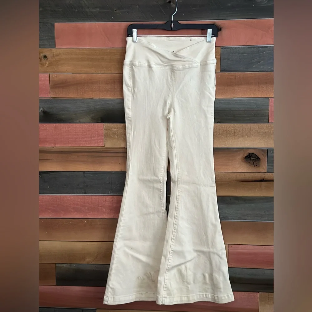 Free People Cream High-Rise Boot Cut Flare Pants